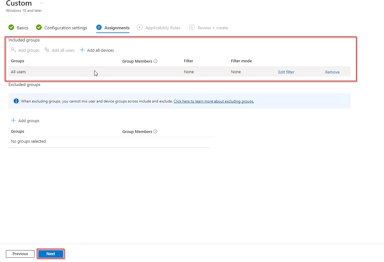 Review and create the configuration profile